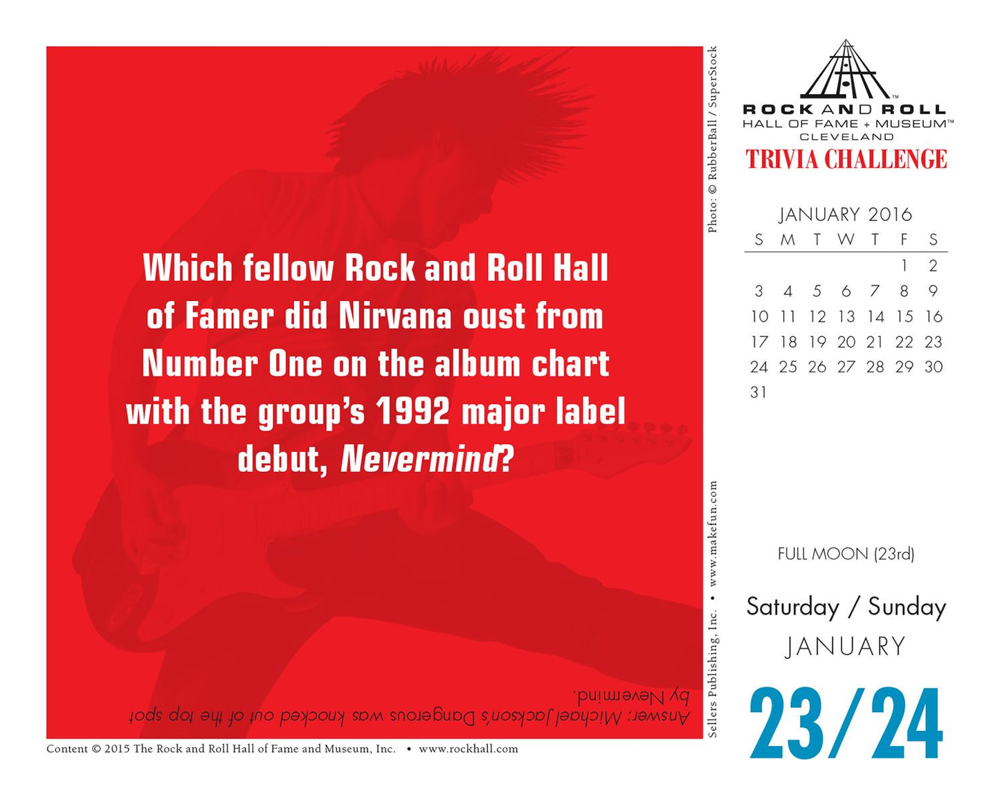 2016 Rock and Roll Hall of Fame Trivia Challenge Box Daily Calendar