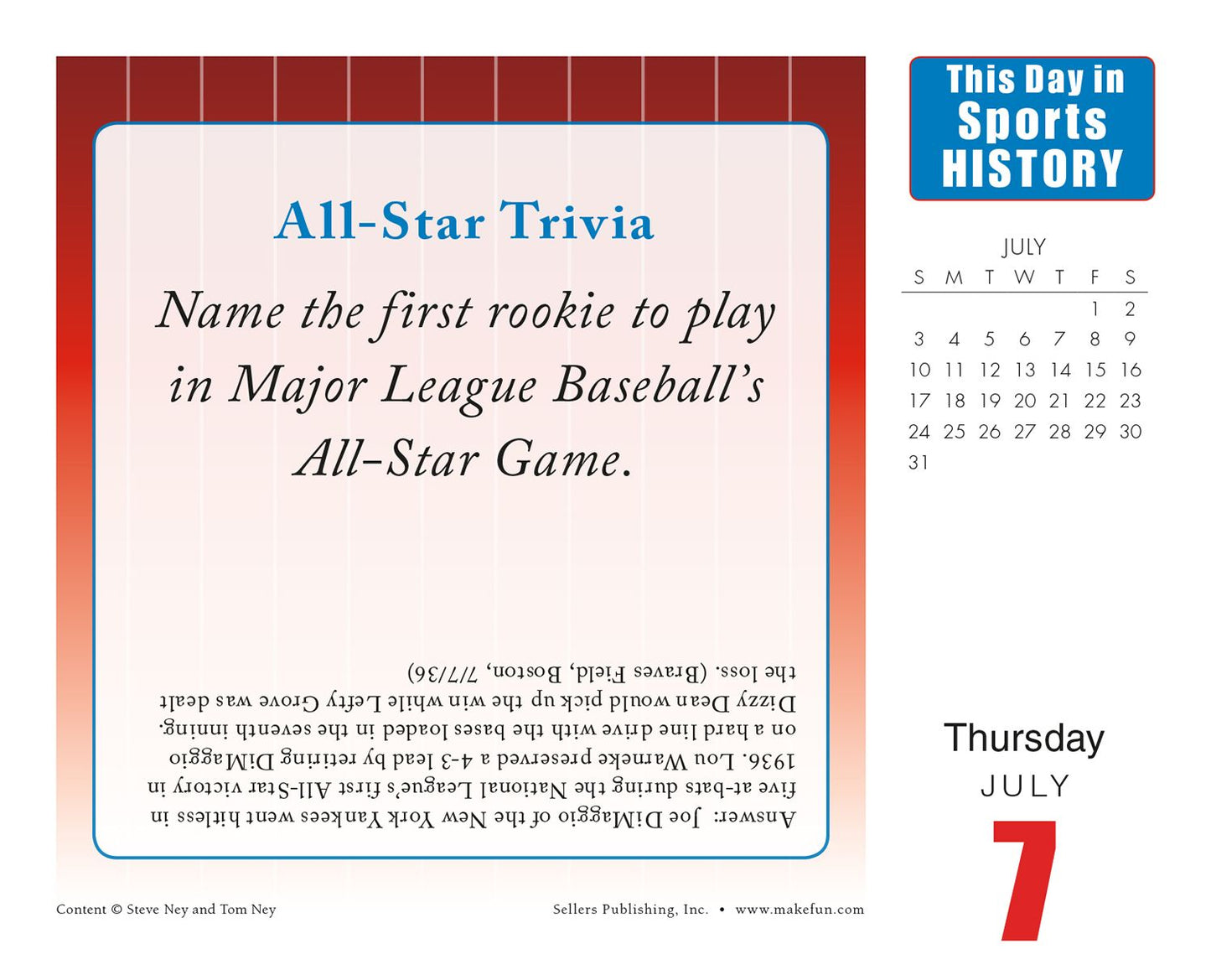 2016 This Day in Sports History Box Daily Calendar