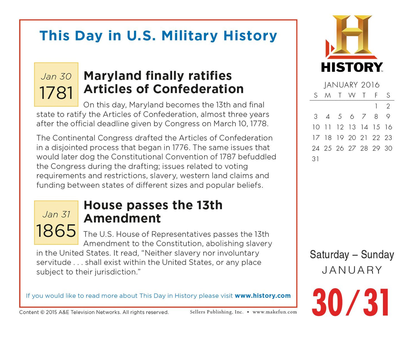 2016 This Day in U.S. Military History Box Daily Calendar