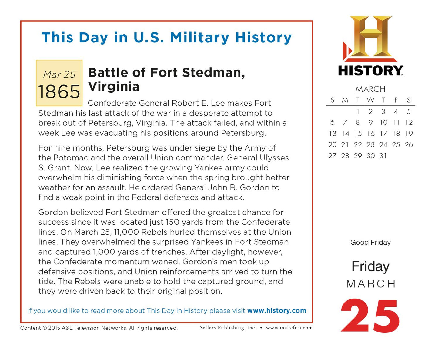 2016 This Day in U.S. Military History Box Daily Calendar