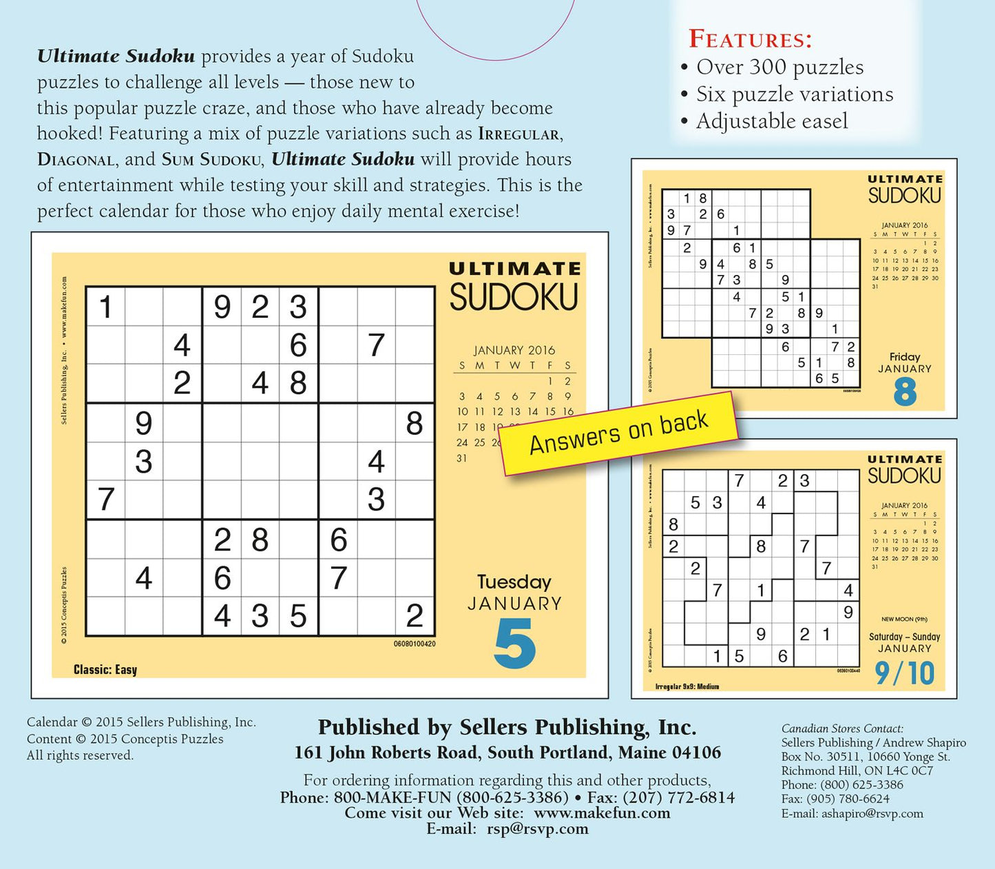 2016 Ultimate Sudoku Box Daily Calendar