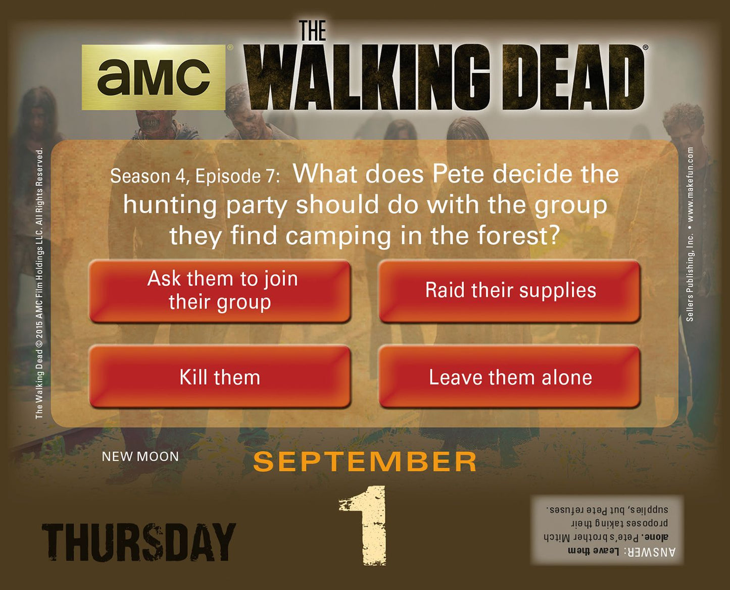 2016 Walking Dead Trivia Challenge Box Daily Calendar