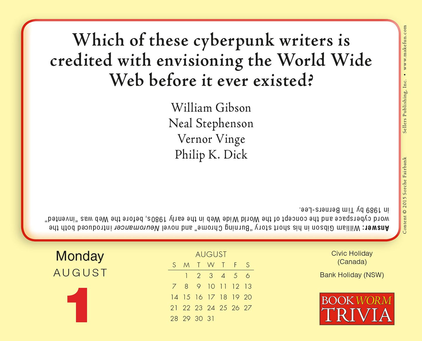 2016 Bookworm Trivia Challenge Box Daily Calendar
