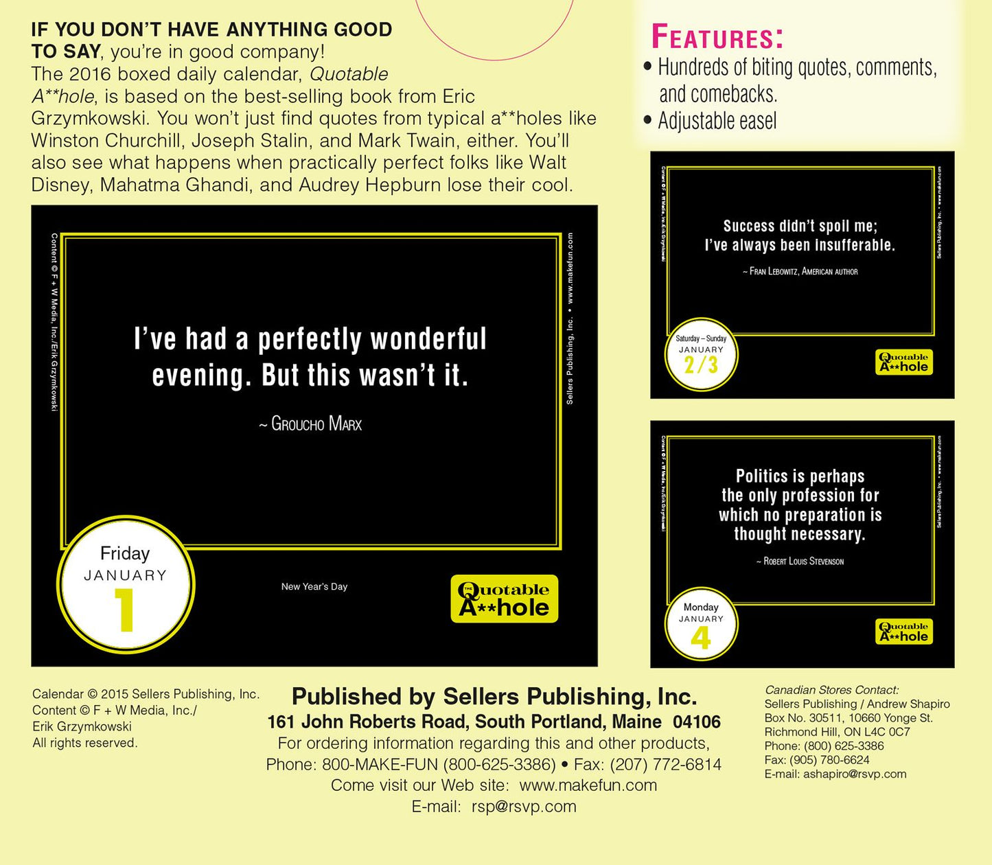 2016 Quotable A**hole Box Daily Calendar