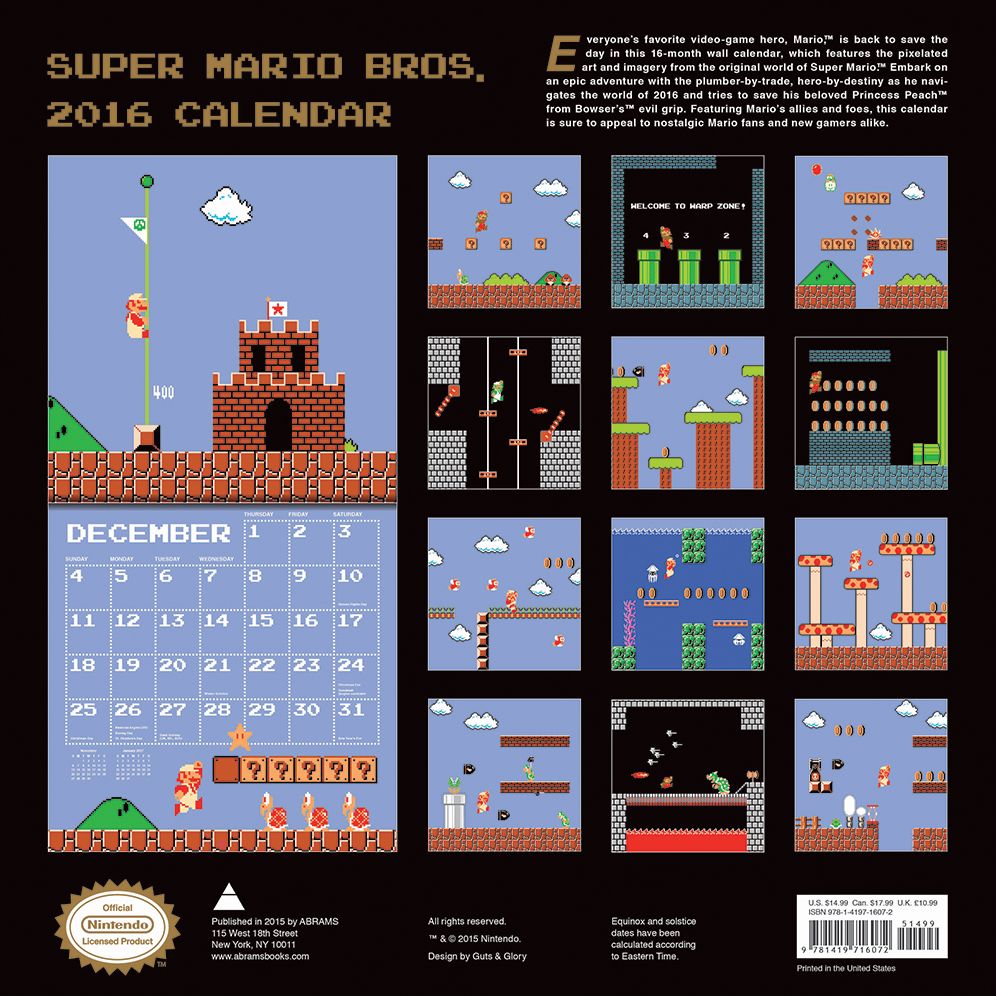 Super Mario Brothers 2016 Wall Calendar