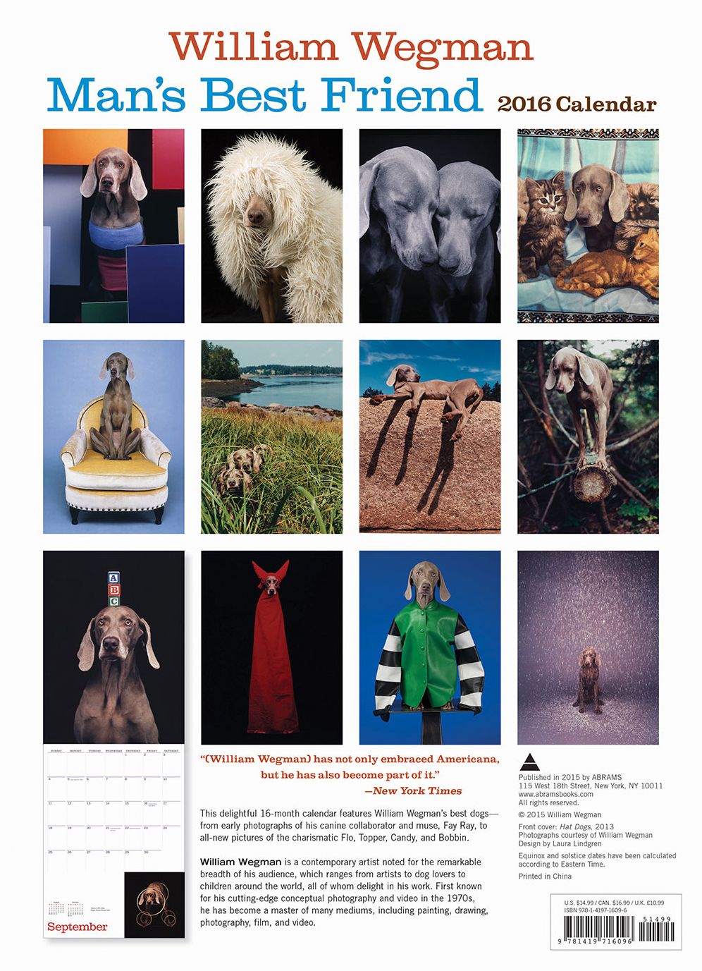 William Wegman Man's Best Friend 2016 Wall Calendar