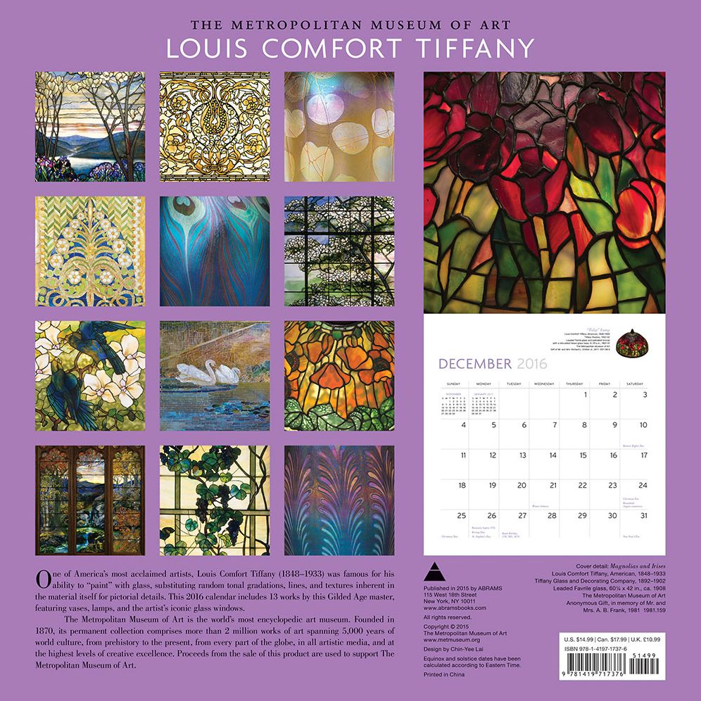 Louis Comfort Tiffany 2016 Wall Calendar