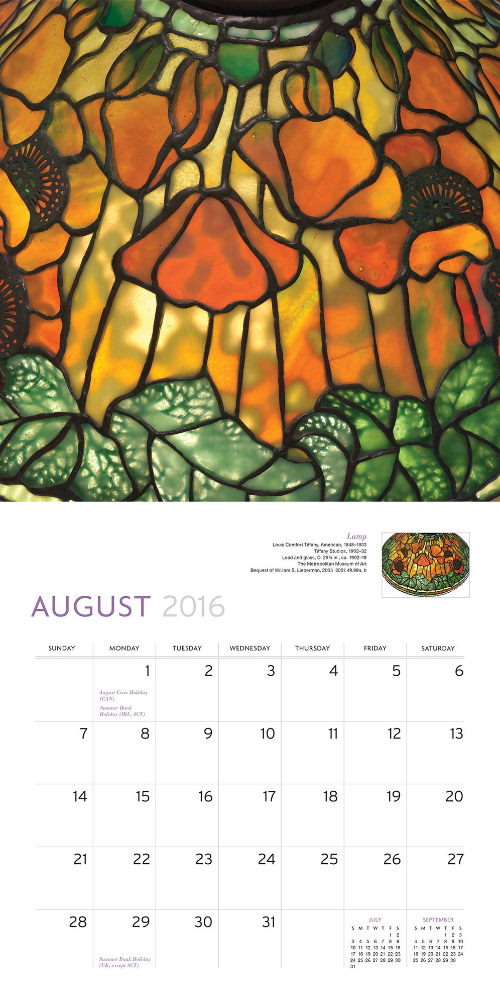 Louis Comfort Tiffany 2016 Wall Calendar
