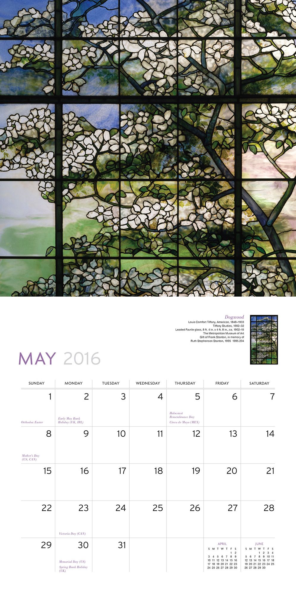 Louis Comfort Tiffany 2016 Wall Calendar