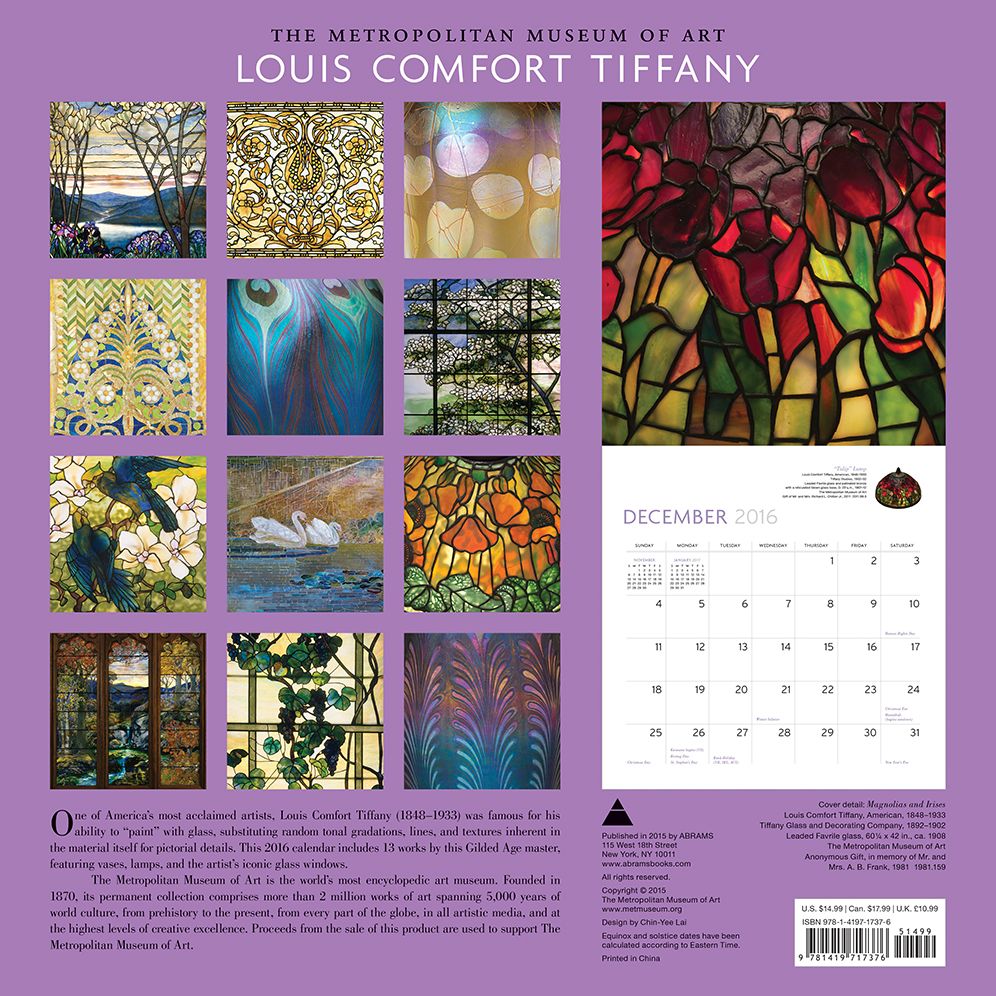 Louis Comfort Tiffany 2016 Wall Calendar
