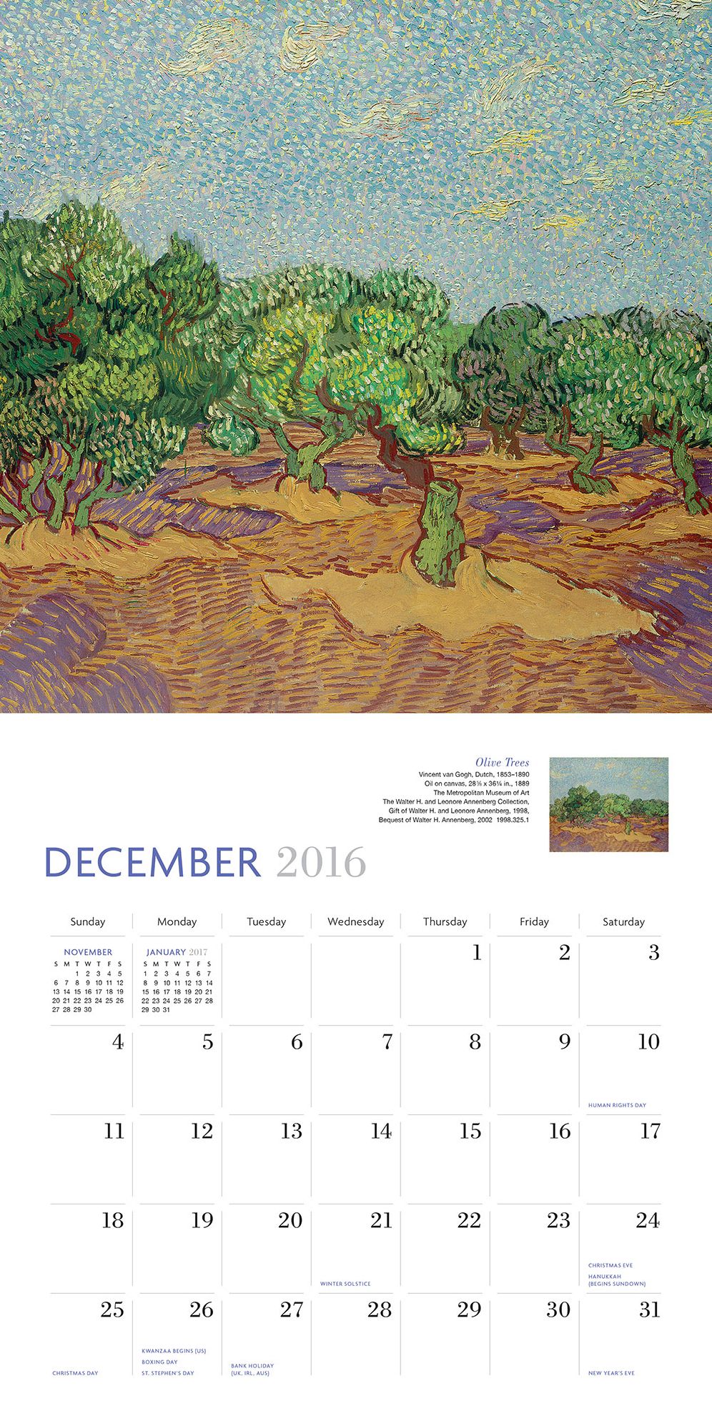 Van Gogh 2016 Wall Calendar
