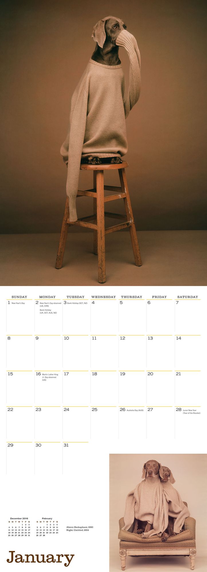 William Wegman Man's Best Friend 2017 Wall Calendar