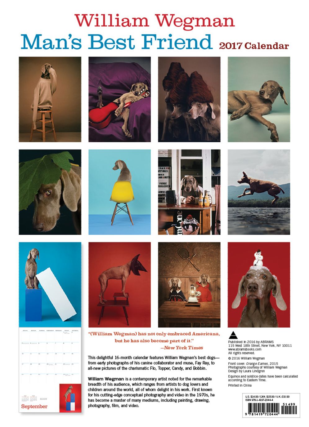 William Wegman Man's Best Friend 2017 Wall Calendar