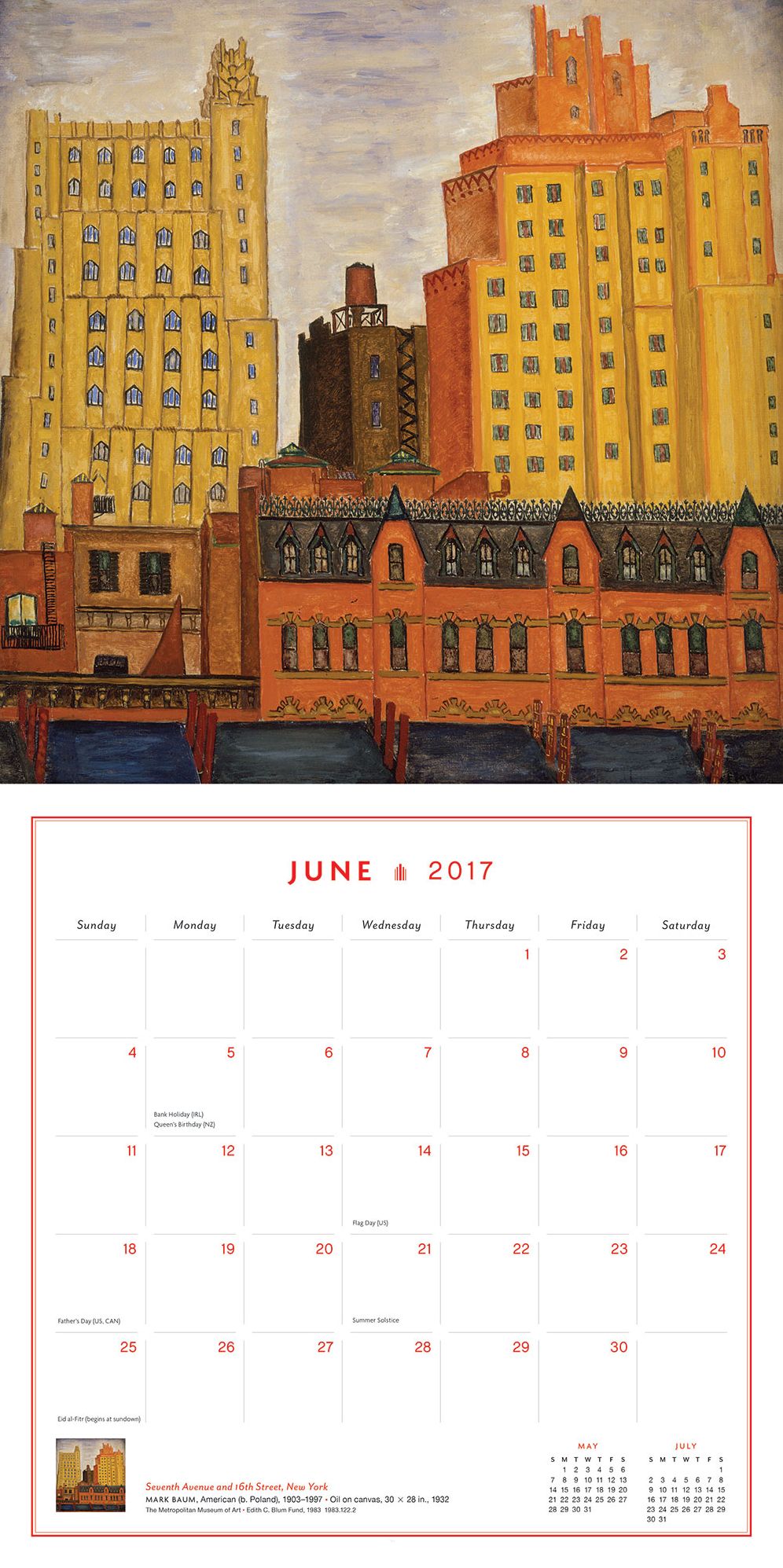 New York in Art 2017 Wall Calendar