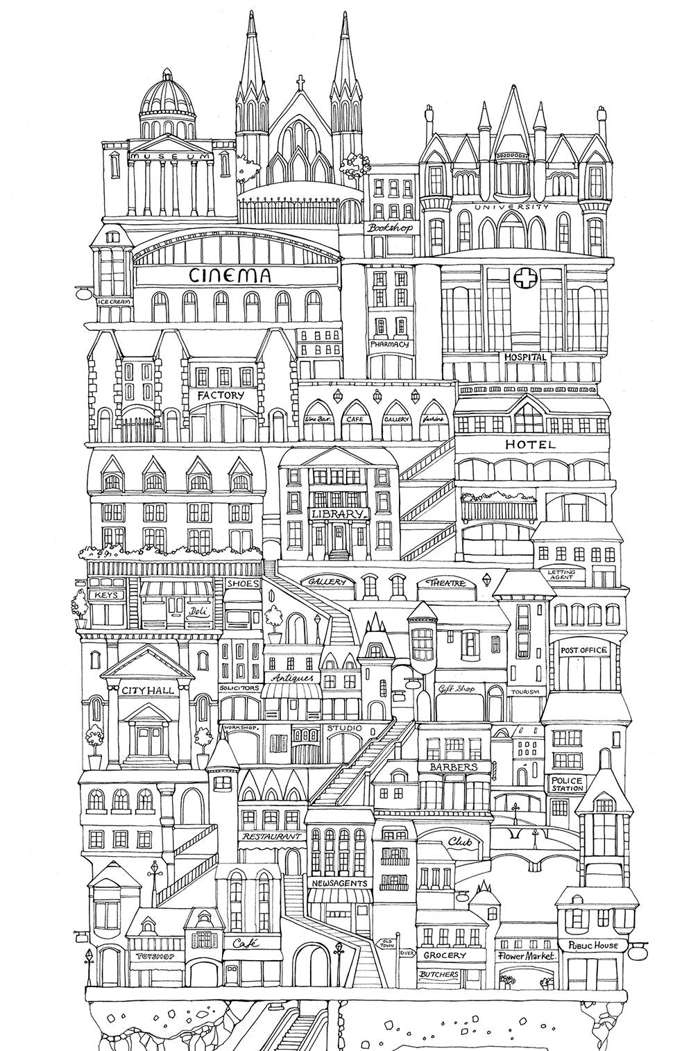 Vertical Worlds (Adult Coloring Book)