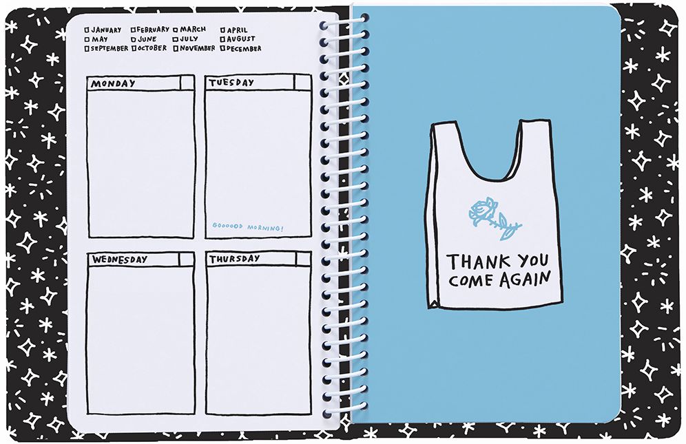 Adam J. Kurtz Then and Now Undated 12-Month Agenda with Stickers