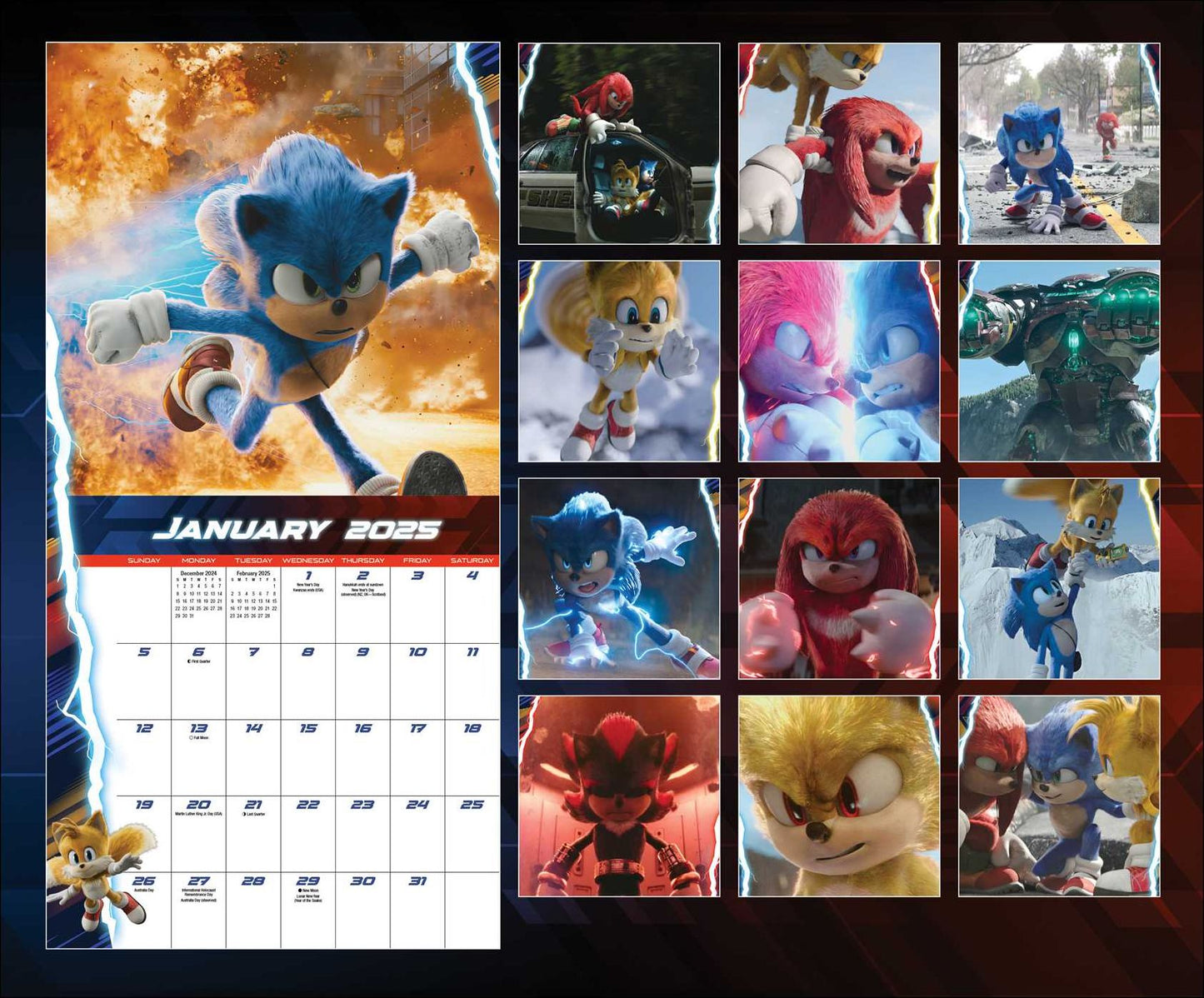 Sonic the Hedgehog 3 Movie Tie-in 2025 Wall Calendar