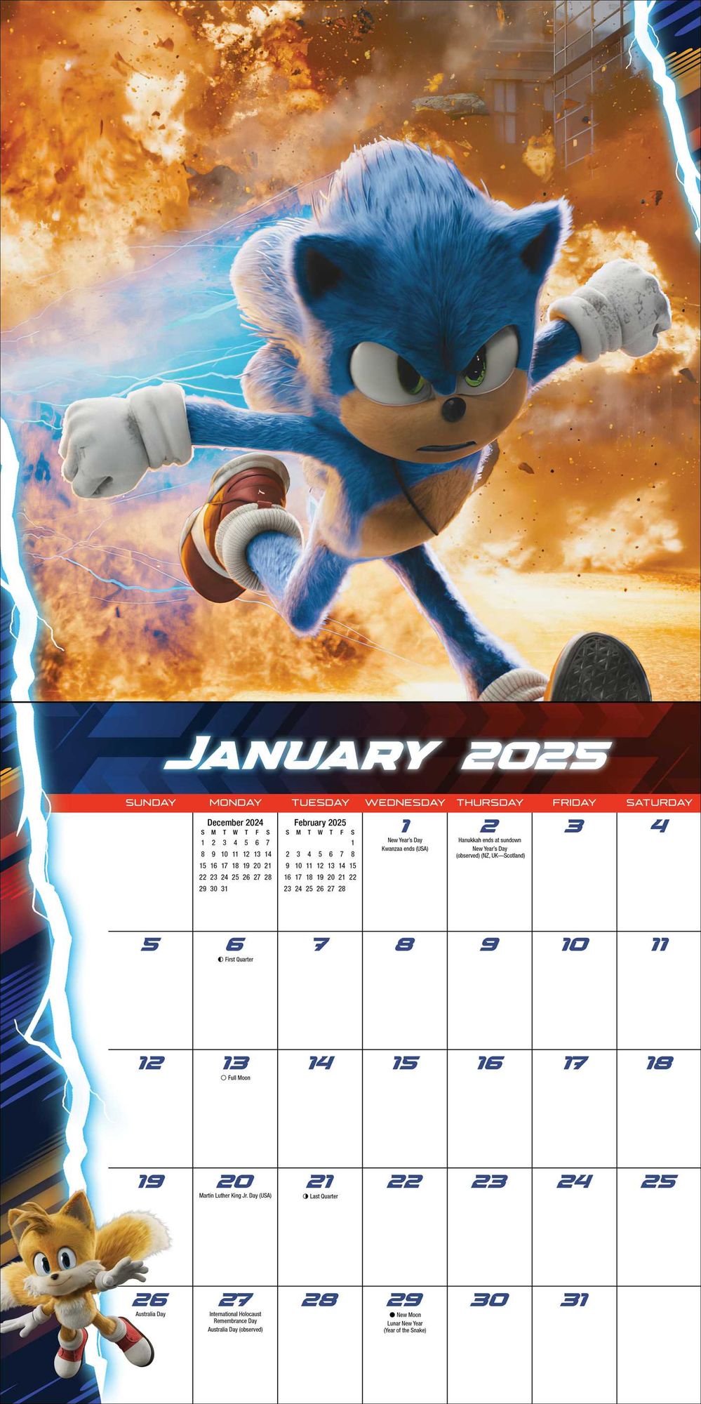 Sonic the Hedgehog 3 Movie Tie-in 2025 Wall Calendar