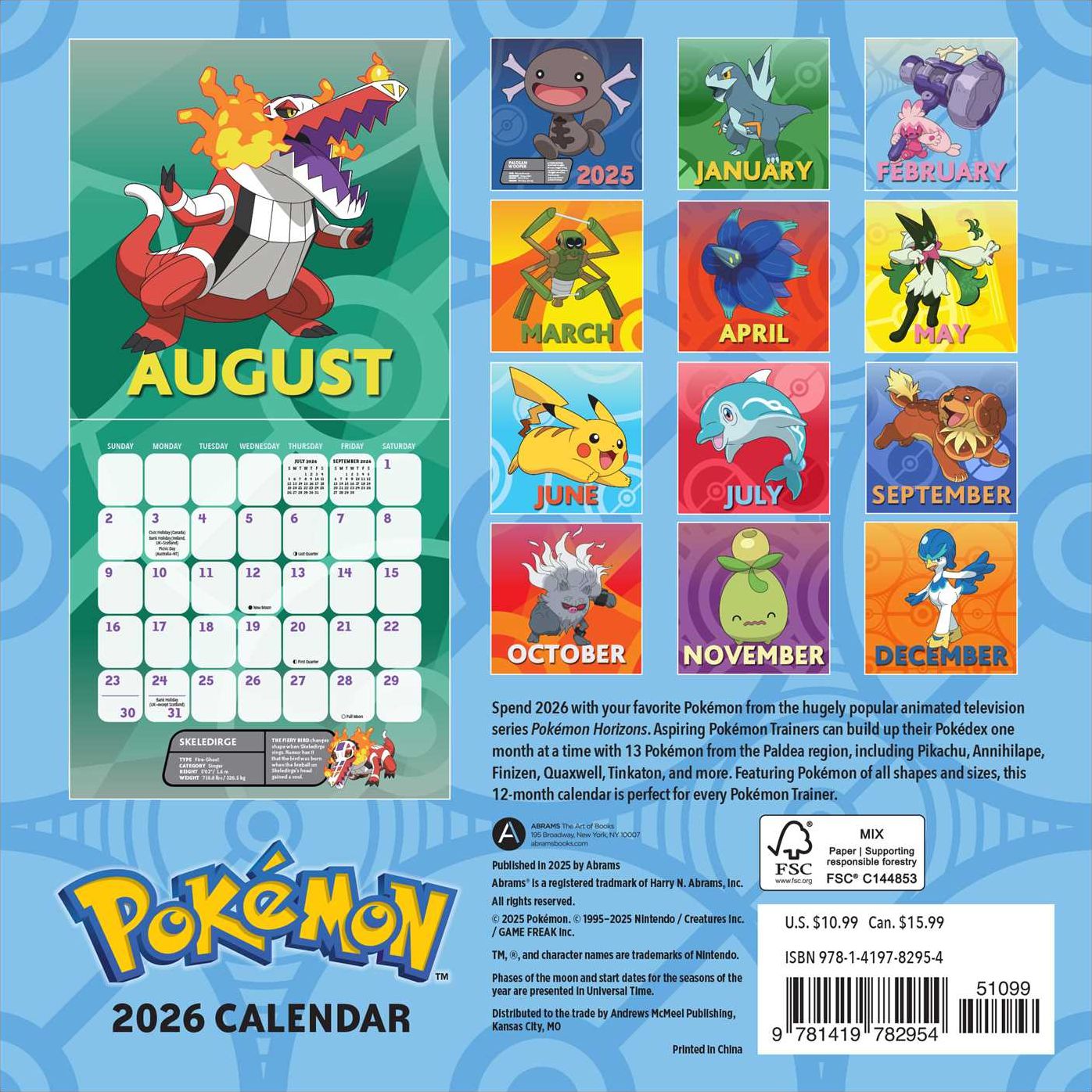 2026 Pokémon Mini Wall Calendar