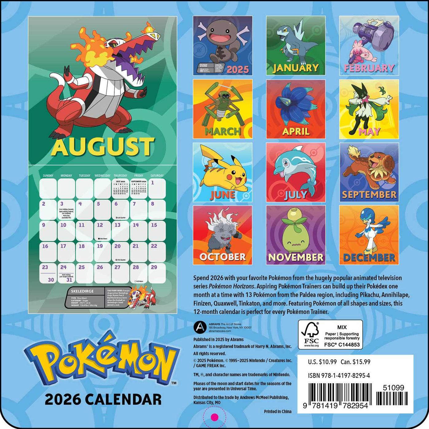 2026 Pokémon Mini Wall Calendar