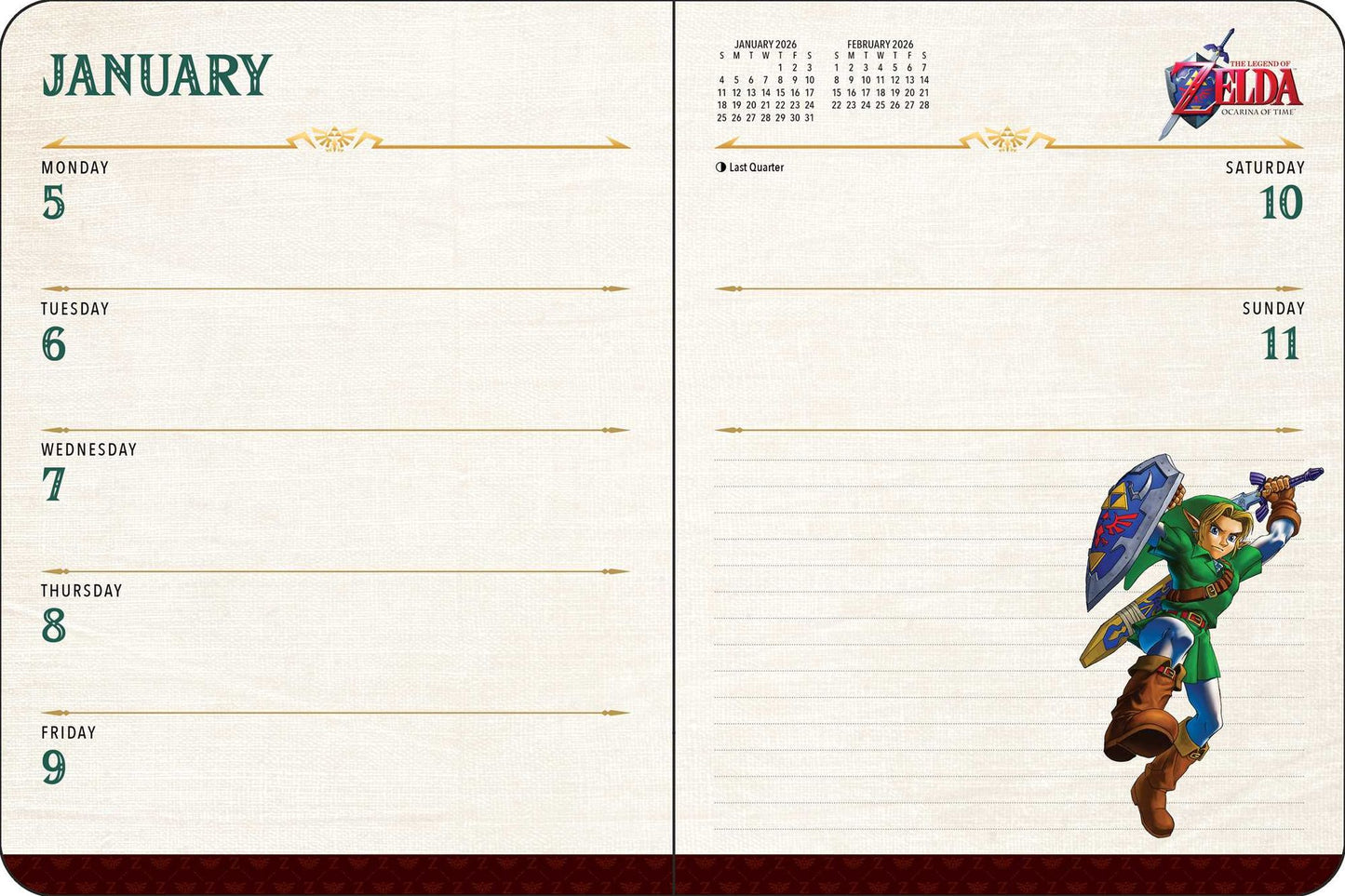 2025-2026 Legend of Zelda 16-Month Weekly/Monthly Planner