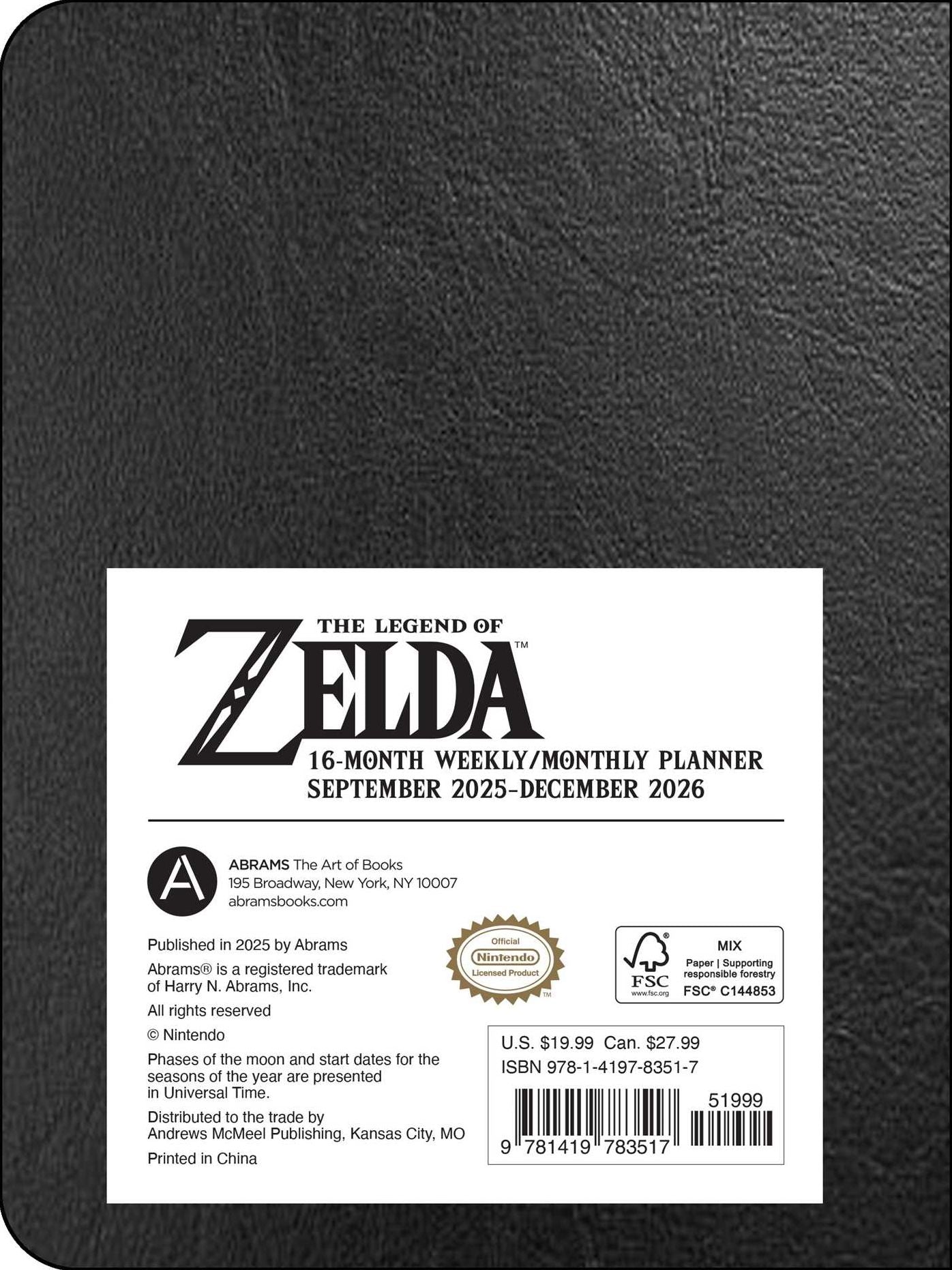 2025-2026 Legend of Zelda 16-Month Weekly/Monthly Planner