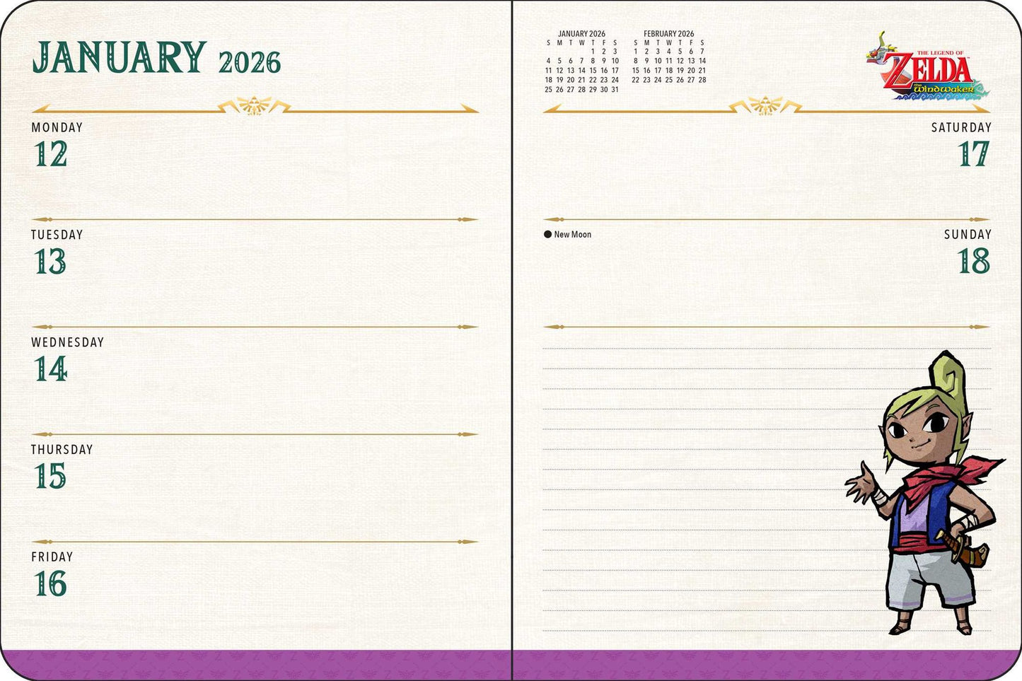 2025-2026 Legend of Zelda 16-Month Weekly/Monthly Planner