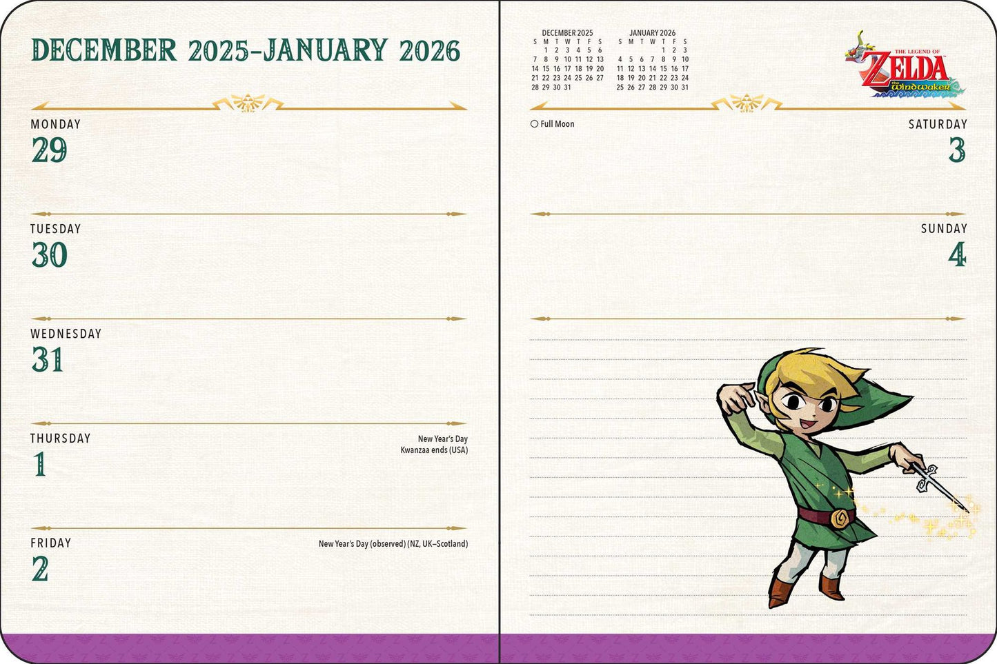2025-2026 Legend of Zelda 16-Month Weekly/Monthly Planner