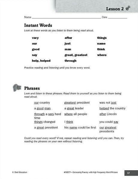 Increasing Fluency with High Frequency Word Phrases Grade 2