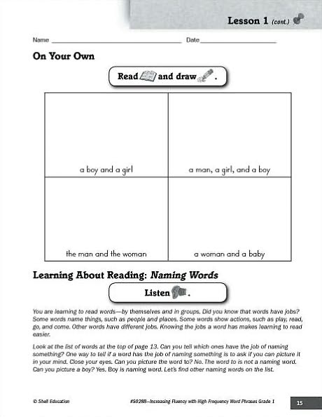 Increasing Fluency with High Frequency Word Phrases: Grade 1
