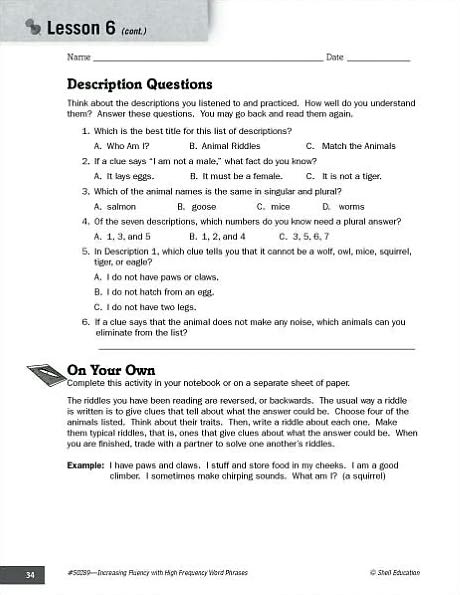 Increasing Fluency with High Frequency Word Phrases: Grade 5