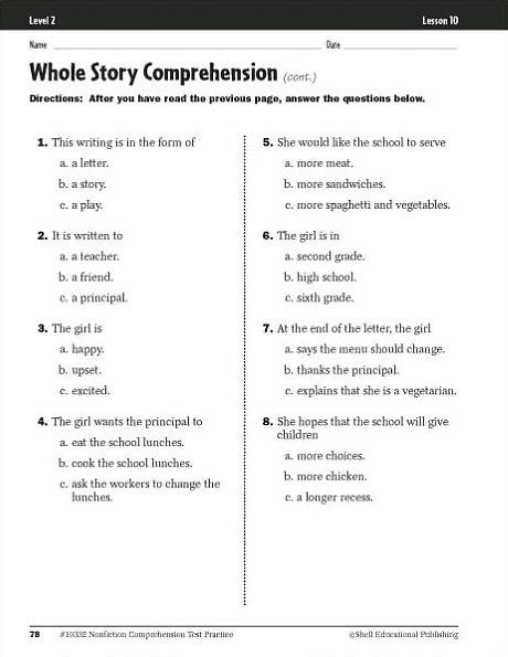 Nonfiction Comprehension Test Practice: Level 2