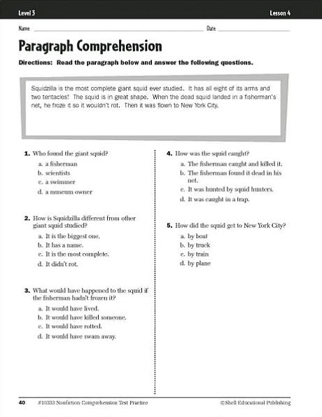 Nonfiction Comprehension Test Practice: Level 3