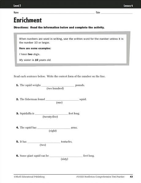 Nonfiction Comprehension Test Practice: Level 3
