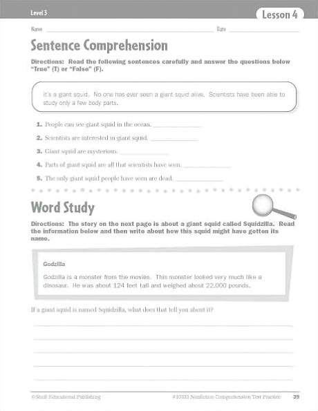 Nonfiction Comprehension Test Practice: Level 3