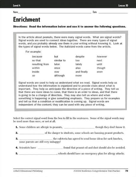 Nonfiction Comprehension Test Practice: Level 4