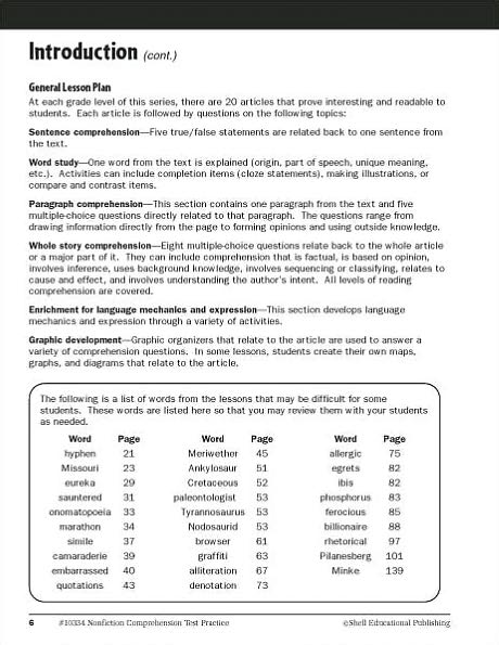 Nonfiction Comprehension Test Practice: Level 4