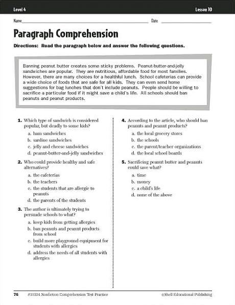 Nonfiction Comprehension Test Practice: Level 4