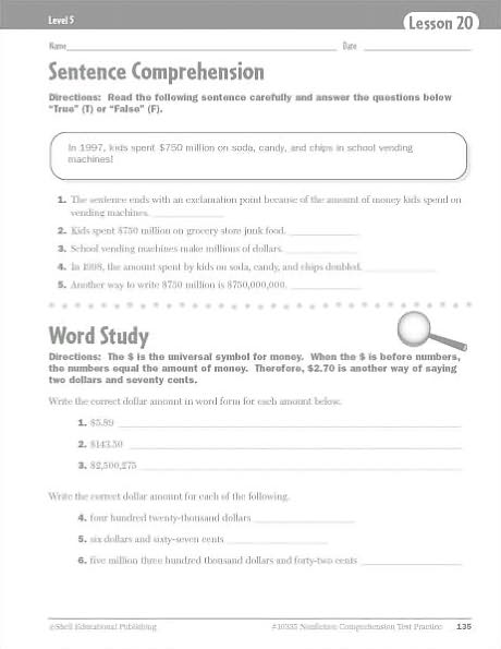Nonfiction Comprehension Test Practice: Level 5