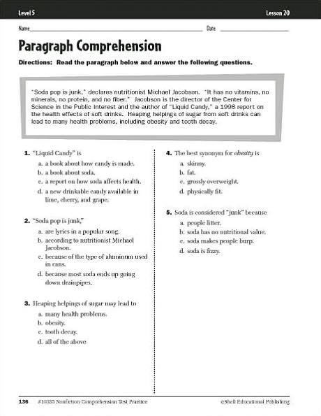 Nonfiction Comprehension Test Practice: Level 5