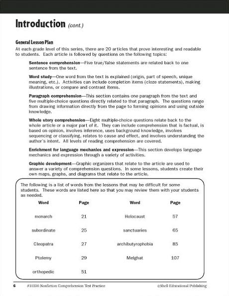Nonfiction Comprehension Test Practice: Level 6