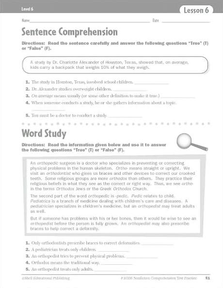 Nonfiction Comprehension Test Practice: Level 6