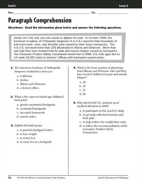 Nonfiction Comprehension Test Practice: Level 6