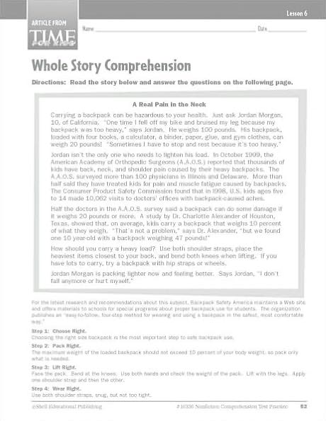 Nonfiction Comprehension Test Practice: Level 6
