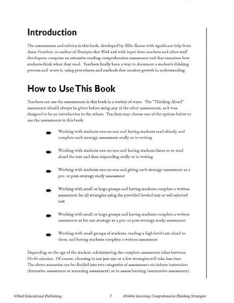 Assessing Comprehension Thinking Strategies