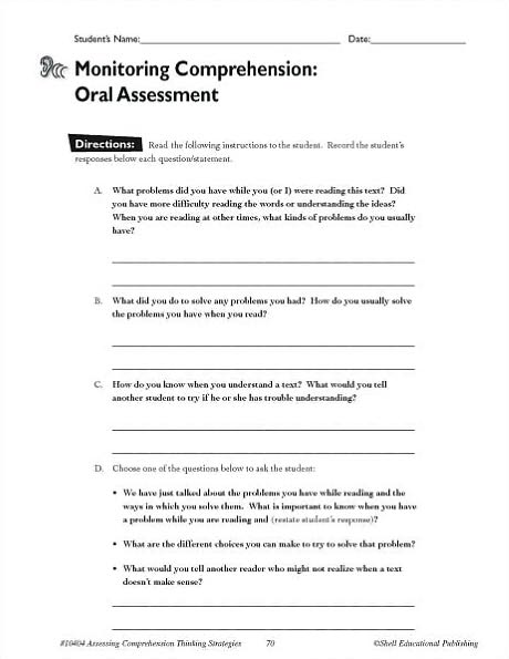 Assessing Comprehension Thinking Strategies