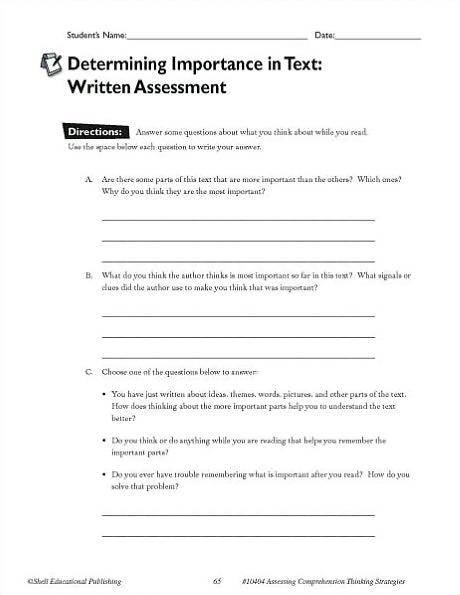 Assessing Comprehension Thinking Strategies