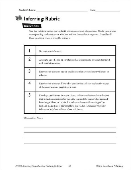 Assessing Comprehension Thinking Strategies