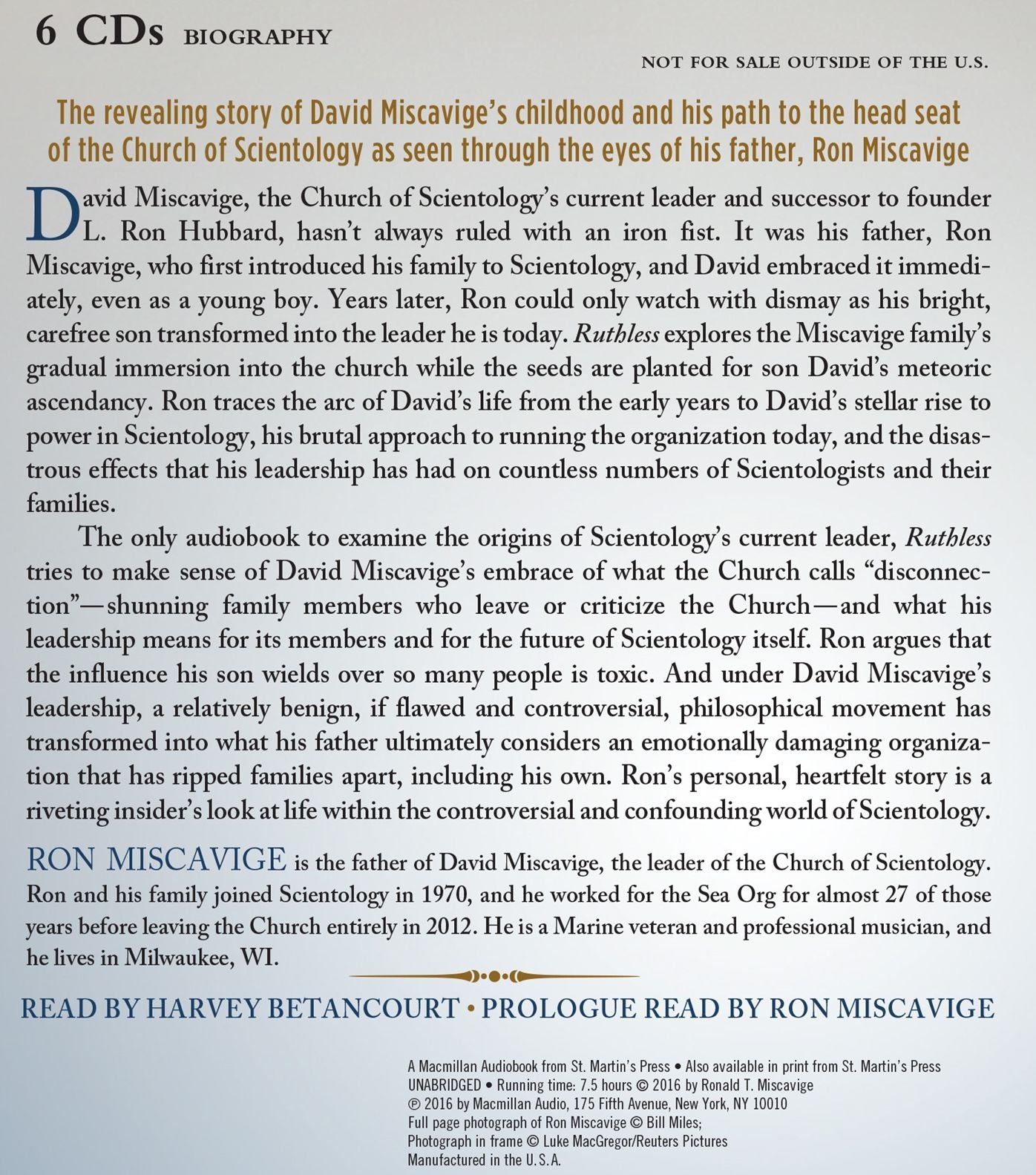 Ruthless: Scientology, My Son David Miscavige, and Me
