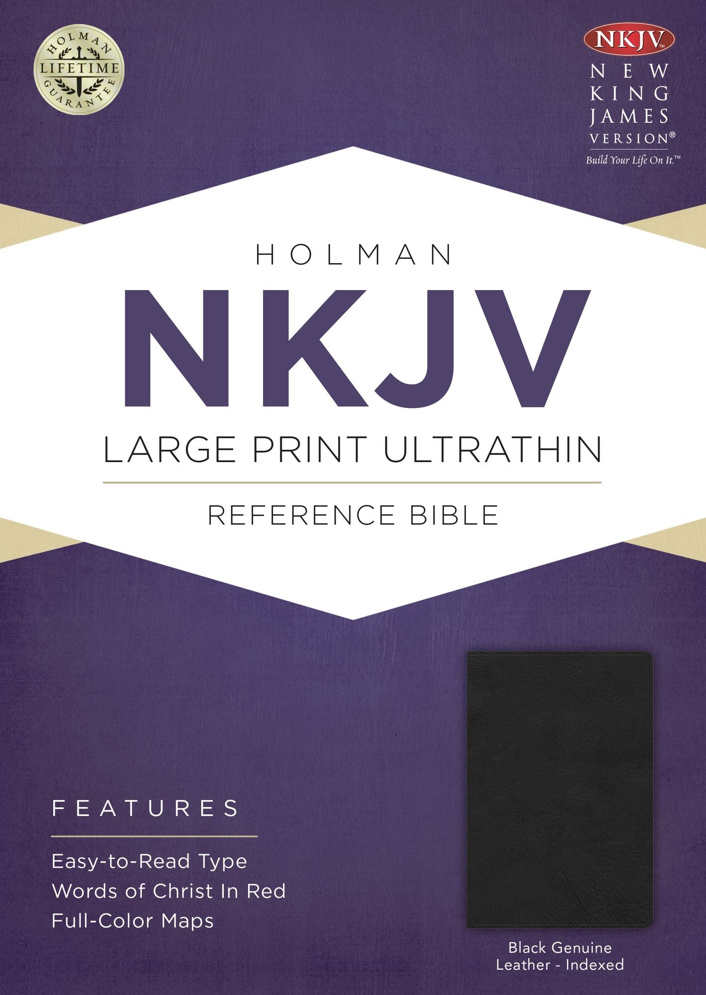 NKJV Large Print Ultrathin Reference Bible, Black Genuine Leather Indexed